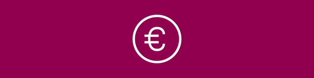 Valkoinen euron merkin ikoni purppuralla taustalla.