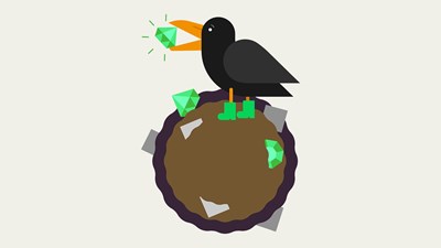 Circular economy association Syklo's raven stands on top of a globe-shaped pile of waste.