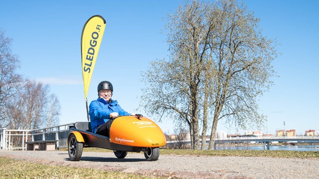 Pentti Airaksinen, on board a Sledgo vehicle.