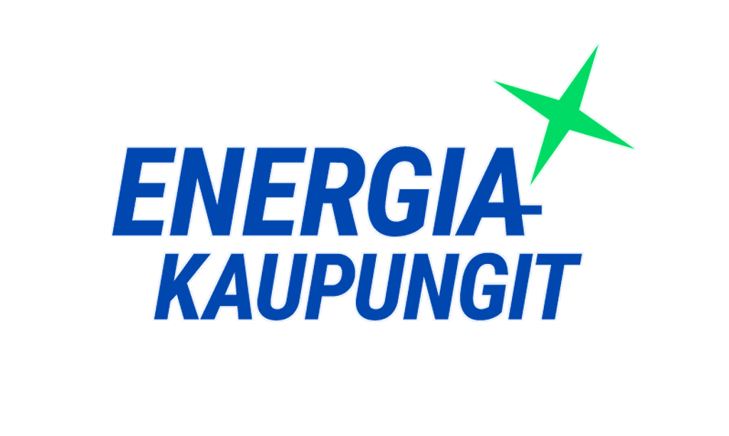 Sininen Energiakaupungit logo valkoisella taustalla.