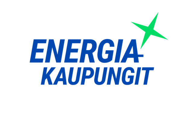 Sininen Energiakaupungit logo valkoisella taustalla.
