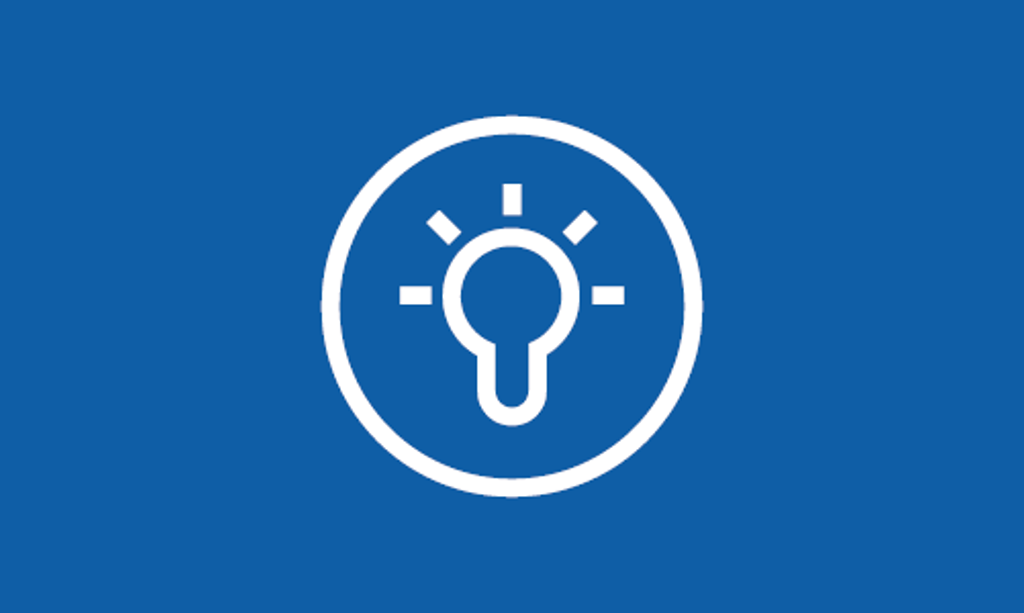 White lightbulb icon on blue background.