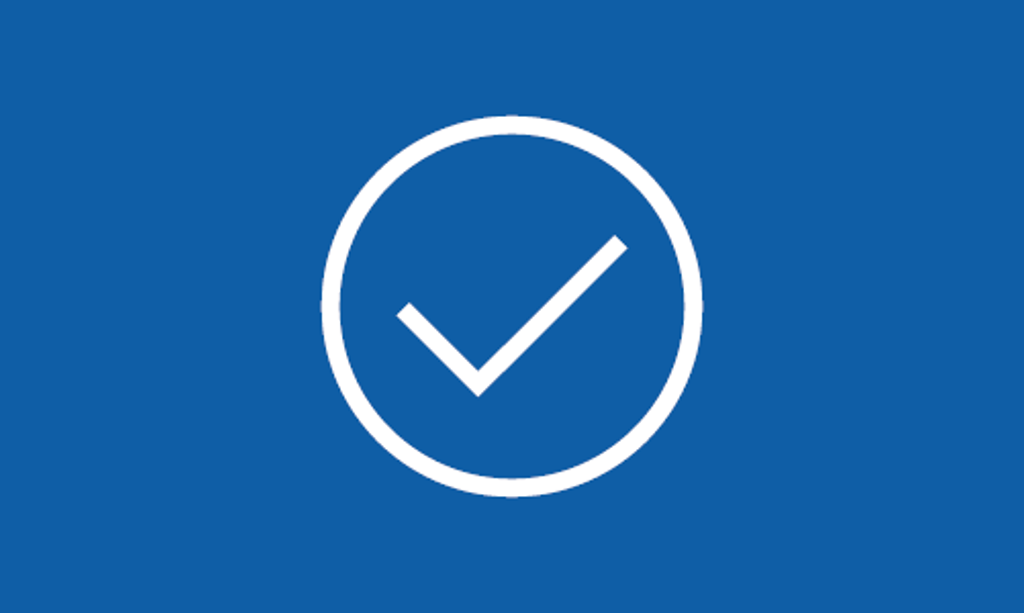 White cross icon on blue background.