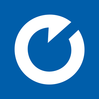 Valkoinen O-logo sinisellä taustalla.