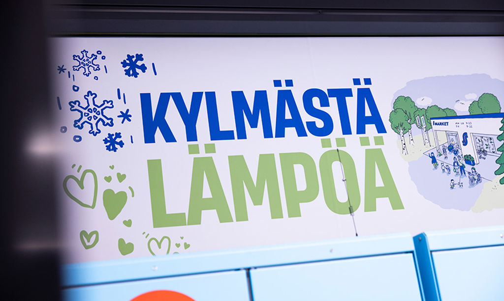 On the wall of S-market Ritaharju is the slogan "Heat from cold" related to the recovery and reuse of cold energy.