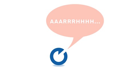 Oulun Energian logossa käytetyn O-merkin kohdalla on vaaleanpunainen puhekupla, jossa lukee AAARRRHHHH...