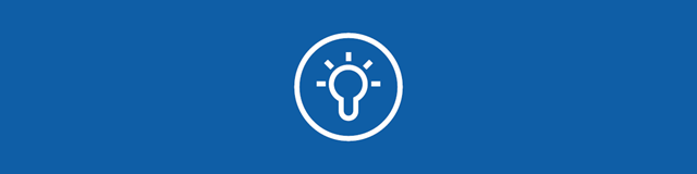 White lightbulb icon on blue background.