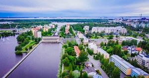 Oulun Merikosken alue kuvattuna ilmasta käsin. 