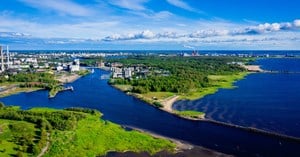 An aerial picture of city of Oulu, during summer.