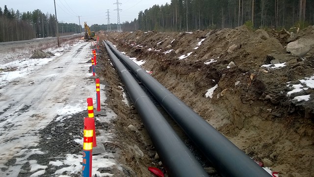 District heating construction site in the winter.