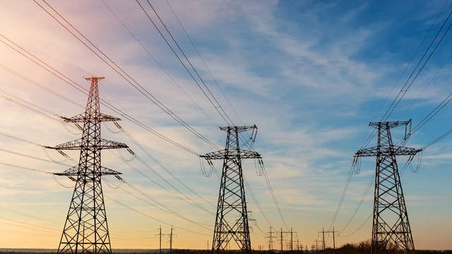 Powerlines in the setting sun.