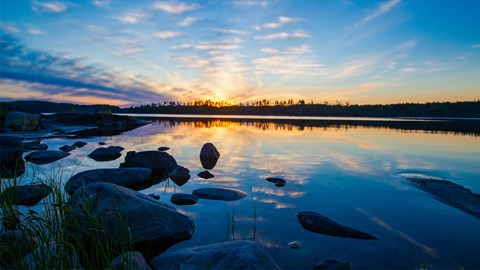 Lake in sunset.