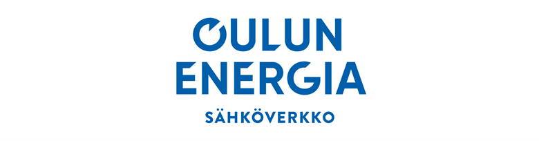 Kaksi rivinen Oulun Energia Sähköverkko logo. Logo on tumman sininen ja sillä on valkoinen tausta.